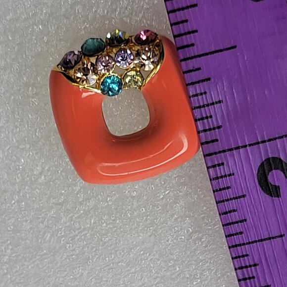Coral Square Earrings With Colorful Crystals - Picture 7 of 7